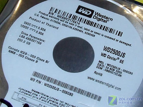 西部数据250GB 8MB SATA硬盘（WD2500JS）编号